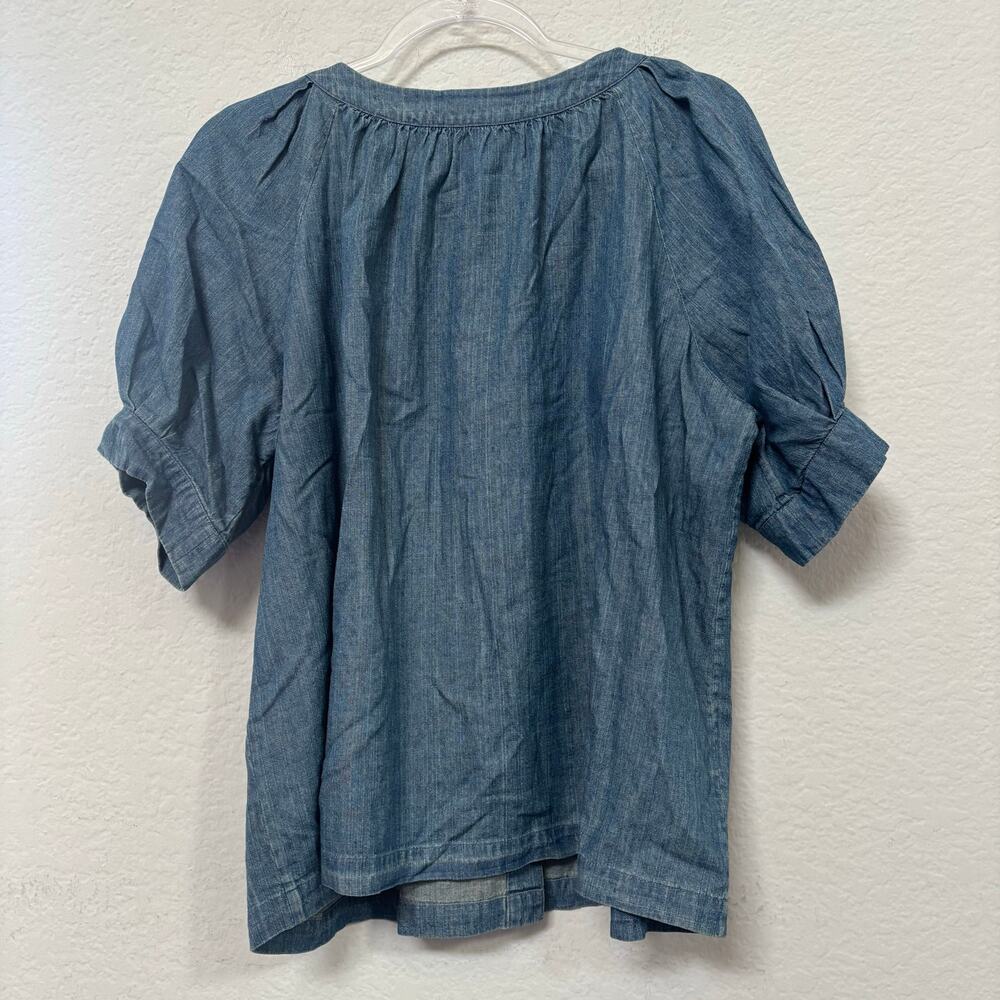 The Great Puff Sleeve Button Up Top Blouse Blue Chambray Size 2 - Picture 3 of 6